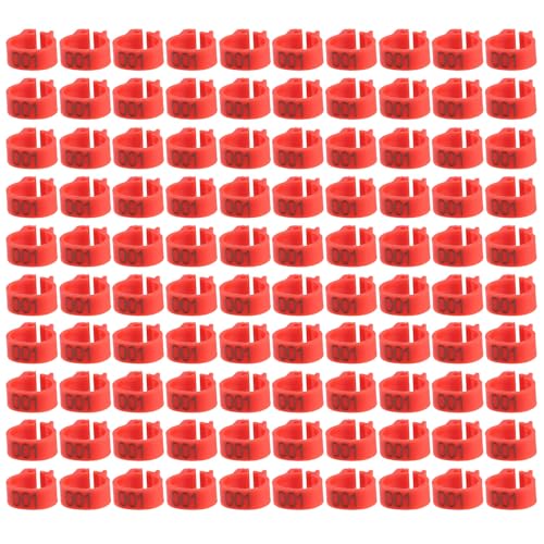 Locadence 100 Stück Hühnerbeinringe, 001–100 Nummerierte, Wiederverwendbare Hühner Identifikationsbeinbänder, Hühnerbeinbänder für Brieftauben, Erwachsene Vögel (Red) von Locadence