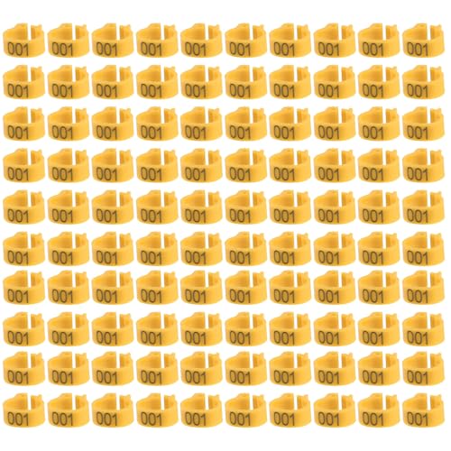 Locadence 100 Stück Hühnerbeinringe, 001–100 Nummerierte, Wiederverwendbare Hühner Identifikationsbeinbänder, Hühnerbeinbänder für Brieftauben, Erwachsene Vögel (Yellow) von Locadence