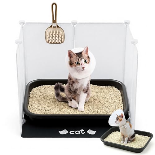 4-in-1-Katzentoilette mit niedrigem Einstieg für ältere Katzen, großes Kunststoff-Katzentoiletten-Set mit Gehäuseabdeckung, Spritzschutz, extra Katzen-Haustiermatte und Schaufel, leicht zu reinigen von Locmeo