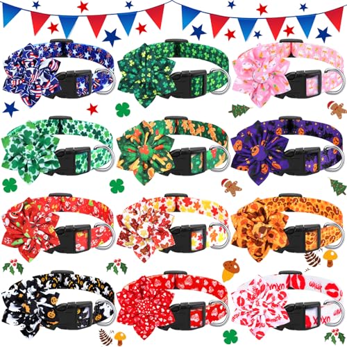 Locmeo 12 Stück Urlaubs-Hundehalsband mit Blume, verstellbares Blumen-Hundehalsband für weibliche oder männliche Hunde, Urlaubs-Hundehalsband, verstellbar mit Blume, Nylon, Blumenhalsband, von Locmeo