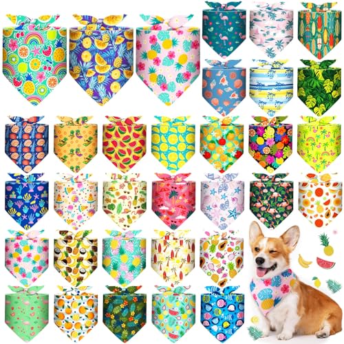 Locmeo 32 Stück Sommer-Halstuch, Halstuch, Flamingo, Hunde-Lätzchen, Haustier-Lätzchen, verstellbar, waschbar, Halstuch, Bandana für kleine und große Haustiere, Party, Taschentuch, Hawaii, Strandschal von Locmeo