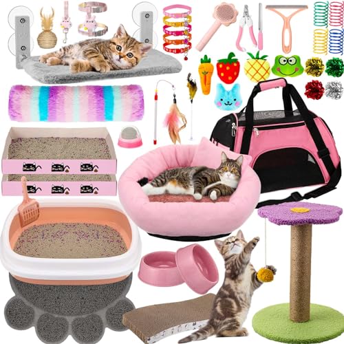 Locmeo 40-teiliges Kitten-Starter-Set – Indoor-Katzenzubehör, inklusive Katzenklo, Spielzeug, Halsbänder, Bett, Kratzpad, Nagelfeile, Futternäpfe (Rosa) Locmeo 40-teiliges Kitten-Starter-Set – Indoor-Katzenzubehör, inklusive Katzenklo, Spielzeug, Halsbänder, Bett, Kratzpad, Nagelfeile, Futternäpfe (Rosa) von Locmeo
