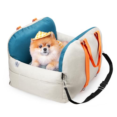 Loebelle Hundeautositz für kleine Hunde, waschbarer Haustierautositz, Hundeerhöhung, Sitzerhöhung bis zu 11,3 kg, abnehmbare Reisetasche, Hundebett für Auto (Blaugrau) von Loebelle