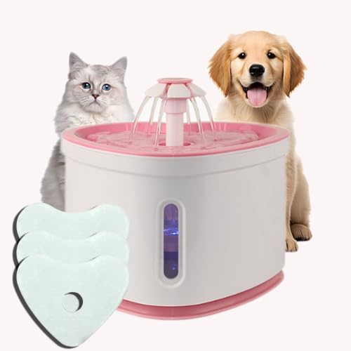 2,4 l Katzen-Wasserbrunnen, automatischer Wasserspender für Katzen, Welpen, Hunde, LED-Nachtsicht-Wasserstandsfenster mit 3 Ersatzfiltern (Rosa) von Lofierst