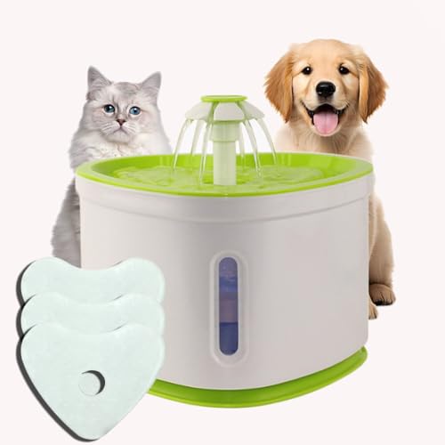 2,4 l Katzen-Wasserbrunnen, automatischer Wasserspender für Katzen, Welpen, Hunde, LED-Nachtsicht-Wasserstandsfenster mit 3 Ersatzfiltern (grün) von Lofierst