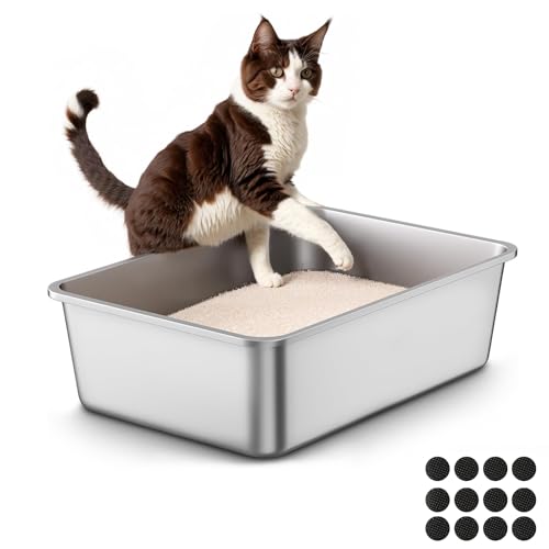 Lohofrnny Edelstahl Katzenklo, 50×35×20cm Große XXL Katzentoilette aus Edelstahl, Katzenklo Geruchsfrei für Großes Häschen und große Katze, leicht zu reinigen, Anti-Rutsch Gummiboden Lohofrnny Edelstahl Katzenklo, 50×35×20cm Große XXL Katzentoilette aus Edelstahl, Katzenklo Geruchsfrei für Großes Häschen und große Katze, leicht zu reinigen, Anti-Rutsch Gummiboden von Lohofrnny