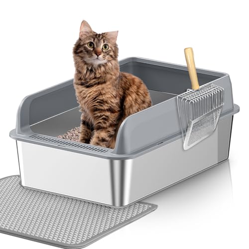 Lohofrnny Edelstahl Katzenklo, Katzentoilette aus Edelstahl, Katzenklo Geruchsfrei für Großes Häschen und große Katze, leicht zu reinigen, Anti-Rutsch Gummiboden (Auslaufsicherer Typ, 60×40×15cm) von Lohofrnny