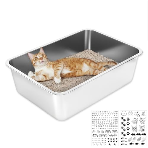 Lohofrnny Edelstahl Katzenklo, Katzentoilette aus Edelstahl, Katzenklo Geruchsfrei für Großes Häschen und große Katze, leicht zu reinigen, Anti-Rutsch Gummiboden (Weiß, 50×35×15cm) von Lohofrnny