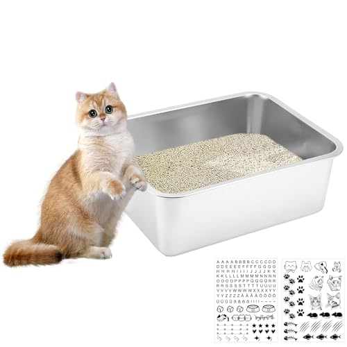 Lohofrnny Edelstahl Katzenklo, Katzentoilette aus Edelstahl, Katzenklo Geruchsfrei für Großes Häschen und große Katze, leicht zu reinigen, Anti-Rutsch Gummiboden (Weiß, 60×40×15cm) von Lohofrnny