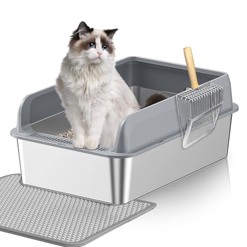 Lohofrnny Edelstahl Katzenklo Groß, Geschlossenes Design mit Hohen Wandkanten, Auslaufsicher, Geruchsneutral, Leicht zu Reinige, Katzenklo Edelstahl mit Katzenstreuschaufel und Matte 50 x 35 x 25 cm Lohofrnny Edelstahl Katzenklo Groß, Geschlossenes Design mit Hohen Wandkanten, Auslaufsicher, Geruchsneutral, Leicht zu Reinige, Katzenklo Edelstahl mit Katzenstreuschaufel und Matte 50 x 35 x 25 cm von Lohofrnny