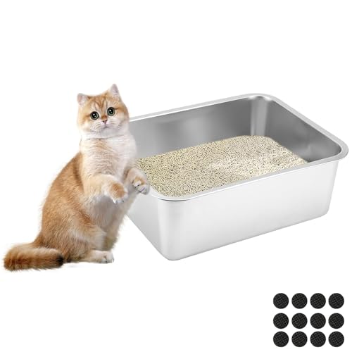 Lohofrnny Edelstahl Katzenklo, 60×40×15cm Große XXL Katzentoilette aus Edelstahl, Katzenklo Geruchsfrei für Großes Häschen und große Katze, leicht zu reinigen, Anti-Rutsch Gummiboden von Lohofrnny