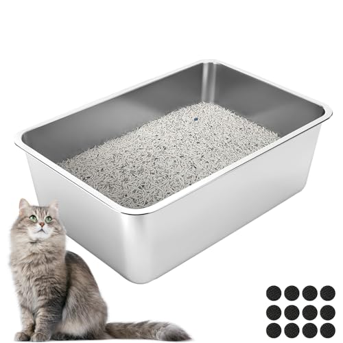 Lohofrnny Edelstahl Katzenklo, 60×40×20cm Große XXL Katzentoilette aus Edelstahl, Katzenklo Geruchsfrei für Großes Häschen und Große Katze, Leicht zu Reinigen, Anti-Rutsch Gummiboden von Lohofrnny