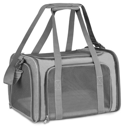 Lohofrnny Transporttasche Katze, Transporttasche für Katze Hund bis zu 8kg, Tragbar Faltbare Haustier Tragetaschen mit Schultergurt für Mittel Kleine Haustiere (Grau, 50x34x34cm) von Lohofrnny