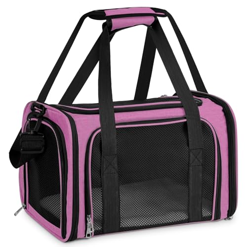 Lohofrnny Transporttasche Katze, Transporttasche für Katze Hund bis zu 5kg, Tragbar Faltbare Haustier Tragetaschen mit Schultergurt für Mittel Kleine Haustiere(Rosa, 43x28x28cm) von Lohofrnny
