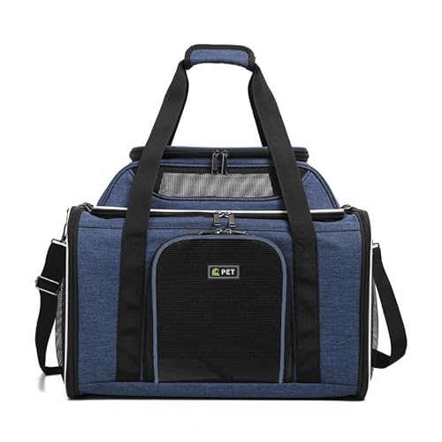Lohofrnny Transporttasche Katze, Transportbox für Katze Hund, Katzentransporttasche, Faltbare Haustier Tragetaschen mit Schultergurt, Transportbox für Haustiere (Blau, L) von Lohofrnny