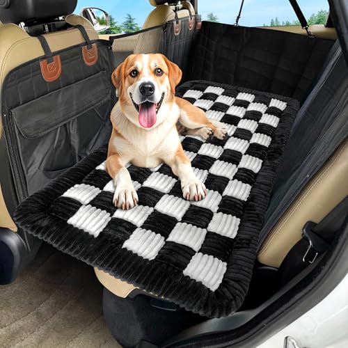 Loiion Auto Rücksitz Hundebettmatte, Hundebett fürs Auto Große Hunde, Autoschondecken für Hunde, Hundedecke Unterwegs, rutschfeste Reisematratze Haustiere, 127cm×62.5cm, Schwarz und Weiß von Loiion