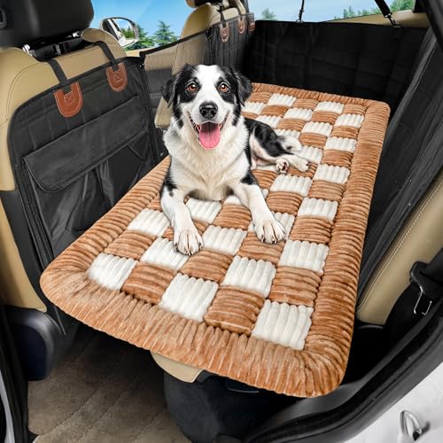 Loiion Hundebett Auto, Hundebett Mittelgroße Hunde, Rrutschfeste Rücksitzverlängerung Haustierdecke, Kratzfeste Hundedecke, Kariertes Hundebetts für SUVs LKWs, 127cm×62.5cm, Braun und Weiß Loiion Hundebett Auto, Hundebett Mittelgroße Hunde, Rrutschfeste Rücksitzverlängerung Haustierdecke, Kratzfeste Hundedecke, Kariertes Hundebetts für SUVs LKWs, 127cm×62.5cm, Braun und Weiß von Loiion