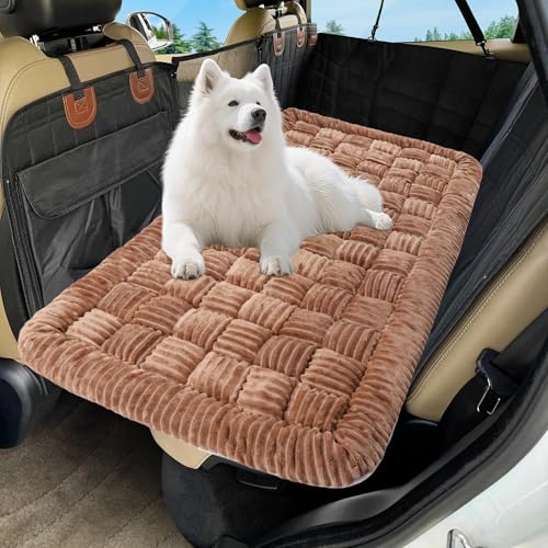 Loiion Hundedecke Auto Rückbank, Auto Hundematte Decke Weich, Hundesitz Rückbank Große Hunde, Hundematte rutschfest, Leicht zu Reinigen, Kratzfest und Komfortabel, 127×62.5cm, Braun von Loiion