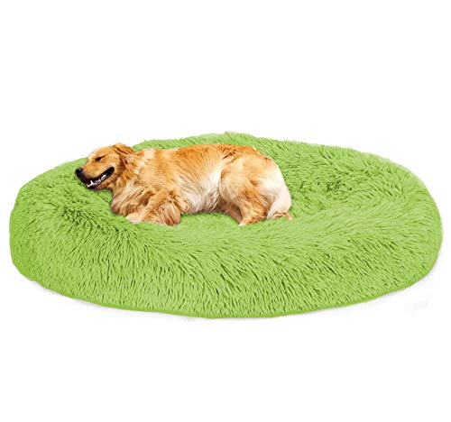 Loir Fluffy hundebett für große und extra große Hunde, 120 cm, Grün, Donut Weiches Plüsch Rundes hundekissen, Waschbar, Tiefschlaf von Loir