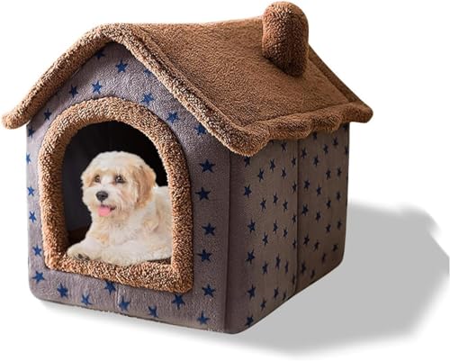 LoKori Katzenhöhlenbett, Waschbares Hundebett, Warmes Und Gemütliches Plüschkatzen, Faltbar Bequemes Haustierkatze, Hundebett Mit Abnehmbarem Kissen (S,Coffee) von LoKori