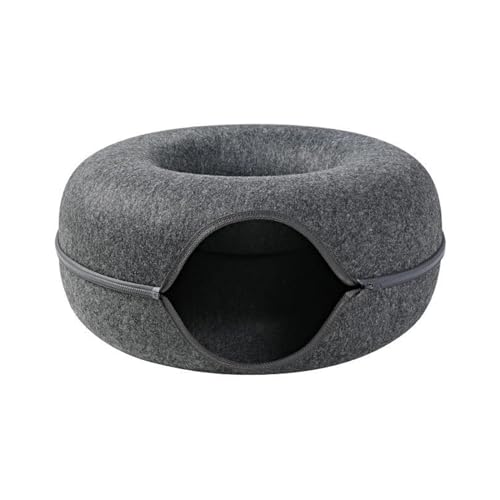 Katzentunnelbett mit Reißverschluss, Katzenhöhle für Katzen, abnehmbares Spielrohr,bnehmbarer Tunnel, leicht zu reinigen, Katze Tunnel Bett Filzschlauch Für Indoor Katzen Tunnel (L,Dark Gray) von LoKori