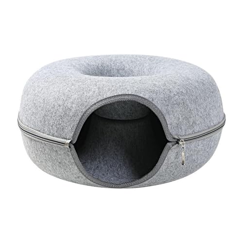 LoKori Katzentunnelbett mit Reißverschluss, Katzenhöhle für Katzen, abnehmbares Spielrohr,bnehmbarer Tunnel, leicht zu reinigen, Katze Tunnel Bett Filzschlauch Für Indoor Katzen Tunnel (S,Light Gray) von LoKori