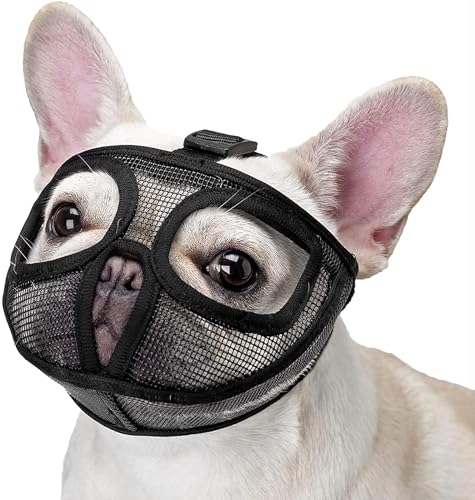 Kurze Schnauzen Hund, Maulkorb für Hunde mit kurzer Schnauze, Atmungsaktiver Maulkorb aus Netzstoff, um Beißen und Bellen zu verhindern, Für Kleine Mittelgroße und Große Hunde (L,Black) von LoKori