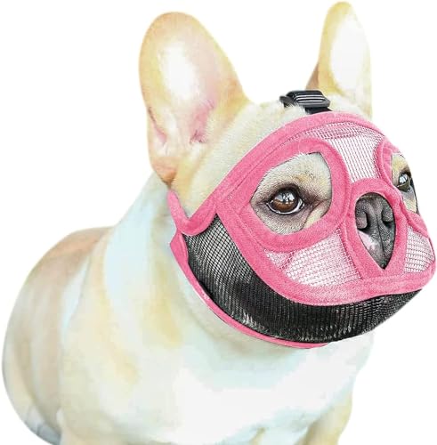 LoKori Kurze Schnauzen Hund, Maulkorb für Hunde mit kurzer Schnauze, Atmungsaktiver Maulkorb aus Netzstoff, um Beißen und Bellen zu verhindern, Für Kleine Mittelgroße und Große Hunde (XS,Pink) von LoKori