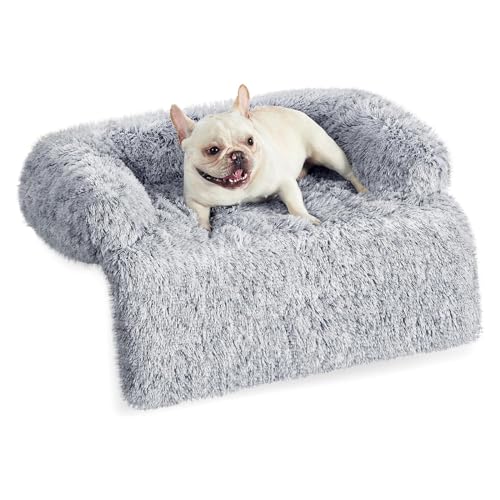 LoKori Hundesofa, beruhigende Hundematte Sofa, weiche abnehmbare Plüsch Couch mit Reißverschluss, Hundesofa Bett Hundesofa Schutz, für kleine und mittlere Hunde (L:105 * 95 * 20cm,Light Gray) von LoKori