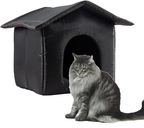Outdoor Cat Shelter, Wasserdichtes Katzenhaus Hundehaus, Tragbares Katzenhöhlenbett, Weiches wasserdichtes Feeral Katzenhaus, verdicktes Haustier Schlafhaus Katzenzelt (L: 45*43*40cm,Black) von LoKori