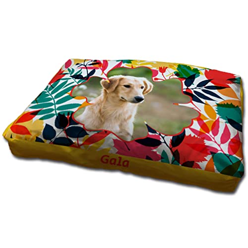 LolaPix Hundebett. Hundesofa. Personalisiert mit Name/Foto. Bett für große/Mittlere/Kleine Hunde. Waschbare Hundematratze und Abnehmbarer Bezug. Flores Foto von LolaPix