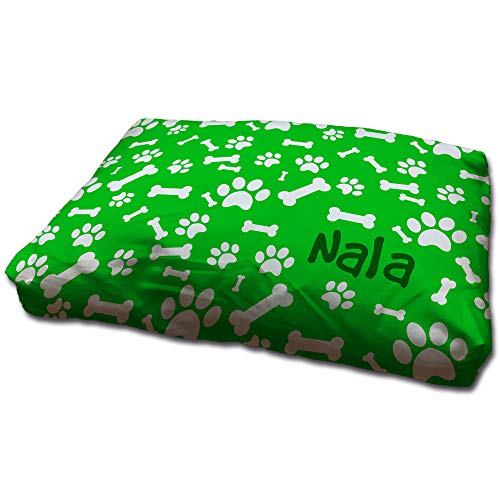LolaPix Hundebett. Hundesofa. Personalisiert mit Name/Foto. Bett für große/Mittlere/Kleine Hunde. Waschbare Hundematratze und Abnehmbarer Bezug. HUELLAS Verdes von LolaPix