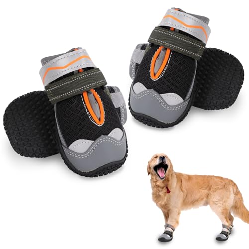 Lollanda 4 Stück Pfotenschutz Hund Wasserdicht, Hundesocken Anti-Rutsch, Hundestiefel Atmungsaktiv, Anti-Rutsch Socken für Hunde Verstellbaren, Haustier Stiefel zum Drinnen und Draußen (Schwarz,5.5CM) von Lollanda