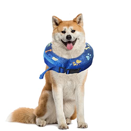 Lollanda Aufblasbares Halskrause Hund Verstellbares Leckschutz Hund Weicher Hunde Halsbänder für Recovery Gesundheit Halskrausen. (Blau-drucken, 5"-8") von Lollanda