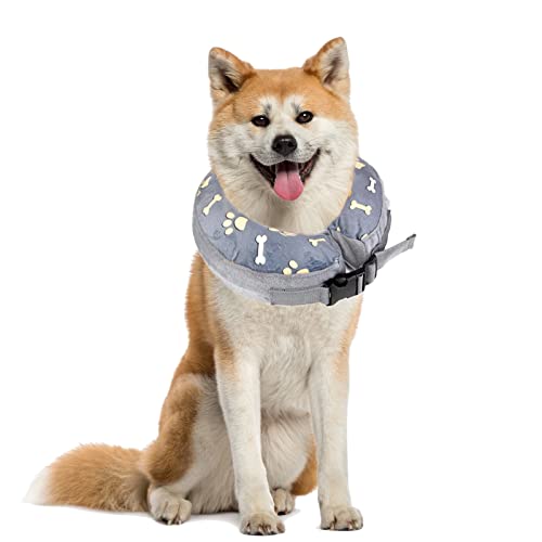 Lollanda Aufblasbares Halskrause Hund Verstellbares Leckschutz Hund Weicher Hunde Halsbänder für Recovery Gesundheit Halskrausen. (Grau-drucken, 5"-8") von Lollanda