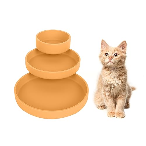 Lollanda -Futternapf für Katzen-3er Set,Silikon Futterschale,Trinkschale oval,Silikonnapf breit für Trockenfutter und Nassfutter （Kurkuma） von Lollanda