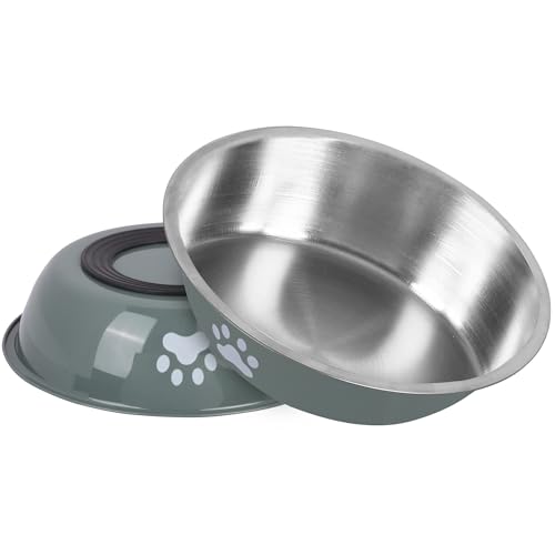 Lollanda Katzennapf Edelstahl 2er-Set, Flacher Fressnapf Katze mit Rutschfestem Silikonboden, 304 Material Futternapf, Kompatibel mit Erhöhten Ständern, BPA-frei (dunkelgrün) von Lollanda
