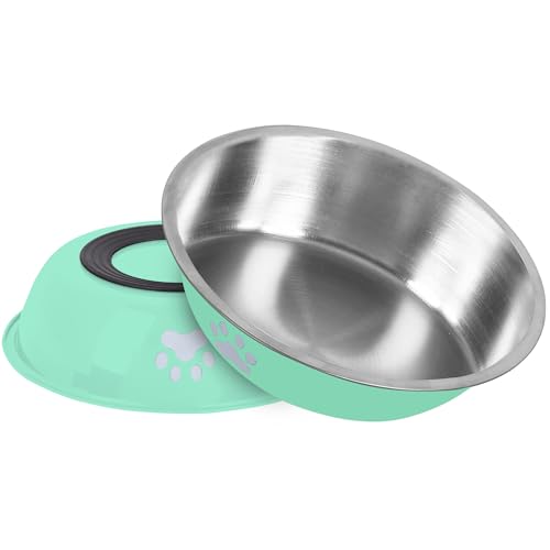 Lollanda Katzennapf Edelstahl 2er-Set, Flacher Fressnapf Katze mit Rutschfestem Silikonboden, 304 Material Futternapf, Kompatibel mit Erhöhten Ständern, BPA-frei (hellgrün) von Lollanda