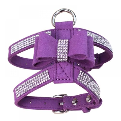 Lomhmn UK Pet Dog Bowknot Halsband Harness Bling Strass Halskette Laufleine (Lila, Einheitsgröße) von Lomhmn
