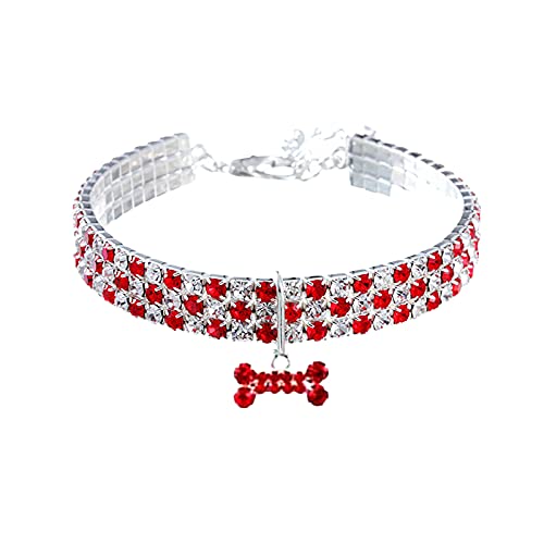 Modische Damen-Halskette mit Strasssteinen für Hunde, niedlich, mit Initiale A (rot, weiß, Größe M) von Lomhmn