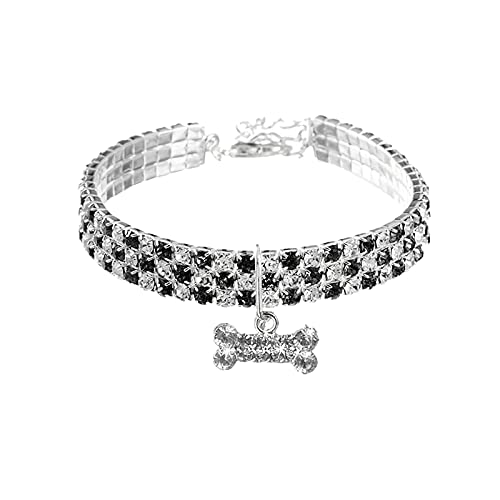 Modische Damen-Halskette mit Strasssteinen für Hunde, niedlich, mit Initiale A (schwarz, weiß, M) von Lomhmn
