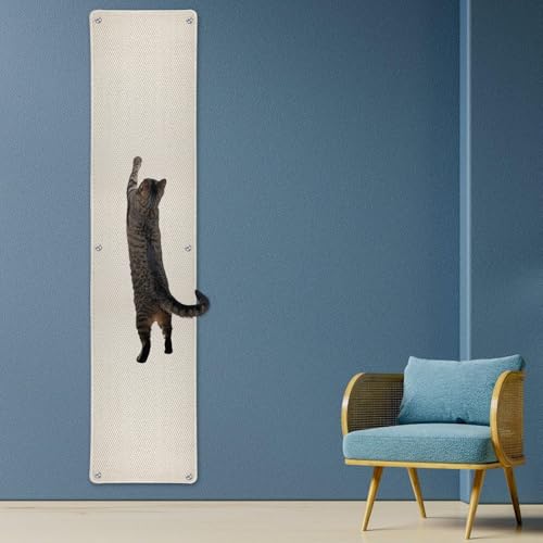 180,3 x 40,1 cm verdickter Katzen-Wandkletterteppich, extra große Katzen-Wandkratzmatte, Sisalimitat, Wandmontage, Katzenkratzer mit 16 festen Nägeln für Innenmöbel, Couch, Sofa, Schutz (weiß) von Lonepetu