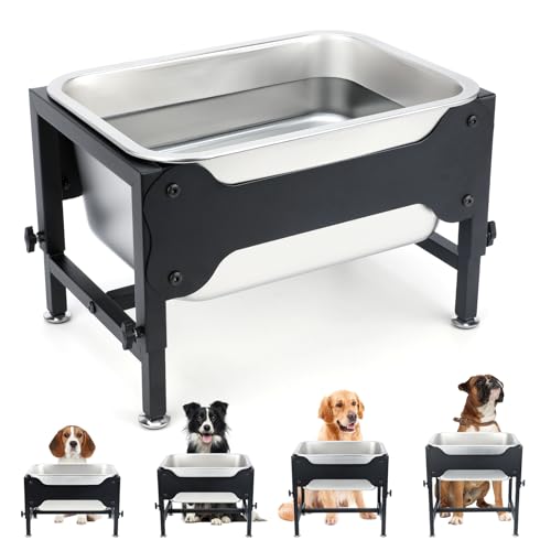 Erhöhter großer Wassernapf für Hunde, 4 höhenverstellbare Edelstahl-Hundenäpfe mit Ständer, für drinnen und draußen, Wassernapf, Entlastung des Gelenkdrucks, Haustiergeschirr für Hunde, leicht zu Erhöhter großer Wassernapf für Hunde, 4 höhenverstellbare Edelstahl-Hundenäpfe mit Ständer, für drinnen und draußen, Wassernapf, Entlastung des Gelenkdrucks, Haustiergeschirr für Hunde, leicht zu von Lonepetu