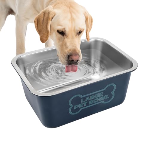 Lonepetu 3 Gallonen Großer Hund Wassernapf, Edelstahl Metall Hundenäpfe Große Kapazität Haustier Futternapf Wassernapf für Innen und Außen Universal für Mittlere bis Riesen Hunde Blau von Lonepetu
