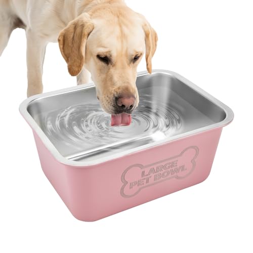 Lonepetu 3 Gallonen Großer Hund Wassernapf, Edelstahl Metall Hundenäpfe Große Kapazität Haustier Futternapf Wassernapf für Innen und Außen Universal für Mittlere bis Riesen Hunde Rosa von Lonepetu