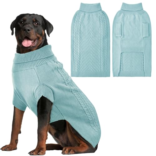 Lonepetu Großer Hundepullover – Rollkragenpullover, Thermo-Strick für Herbst und Winter, warme lange Ärmel für extra große Hunde (Blau, Größe 2XL) von Lonepetu