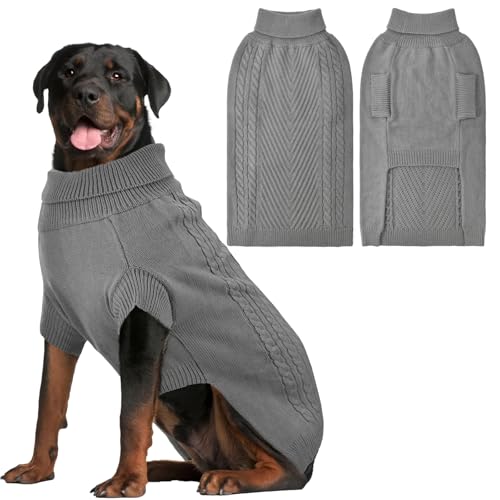 Lonepetu Großer Hundepullover – Rollkragenpullover, Thermo-Strick für Herbst und Winter, warme lange Ärmel für extra große Hunde (Grau, Größe 2XL) von Lonepetu