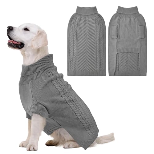 Lonepetu Großer Hundepullover – Rollkragenpullover, Thermo-Strick für Herbst und Winter, warme lange Ärmel für große Hunde (Grau, M) von Lonepetu