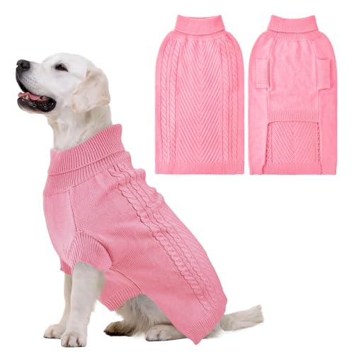 Lonepetu Großer Hundepullover – Rollkragenpullover, Thermo-Strick für Herbst und Winter, warme lange Ärmel für große Hunde (Rosa, M) von Lonepetu