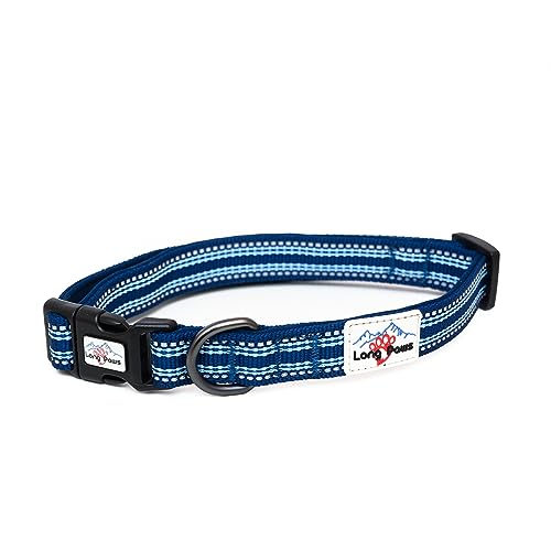 Long Paws Reflektierendes, gepolstertes Hundehalsband, bequem, hohe Sichtbarkeit, Haustier-Hundehalsband mit verstellbarer Sicherheitsschnalle für Hunde (Medium, Marineblau) von Long Paws